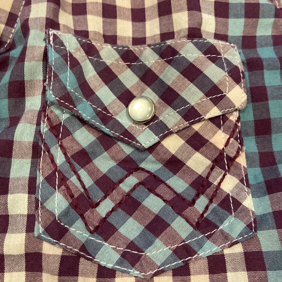 Wrangler medium pearl snap long sleeve-burgundy, teal, cream combo 💕cowboy - Picture 4 of 7